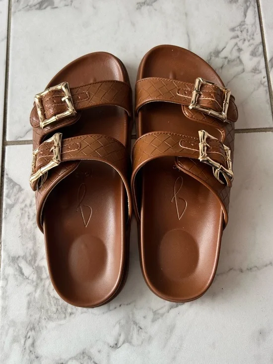 Joie Slide Sandals with Gold Buckles - Picture 2 of 7